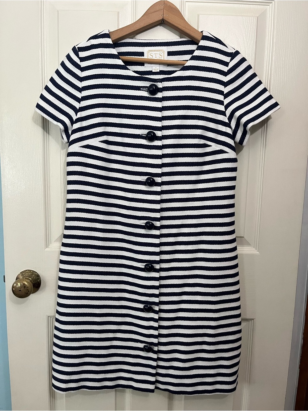 Sail to Sable Navy and White Striped Button-Front Dress Size 4 Women’s